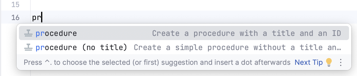 completion suggestions for procedure completion suggestions for procedure